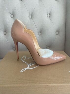 Christian Louboutin Blush Nude Patent Leather Scalloped Pump